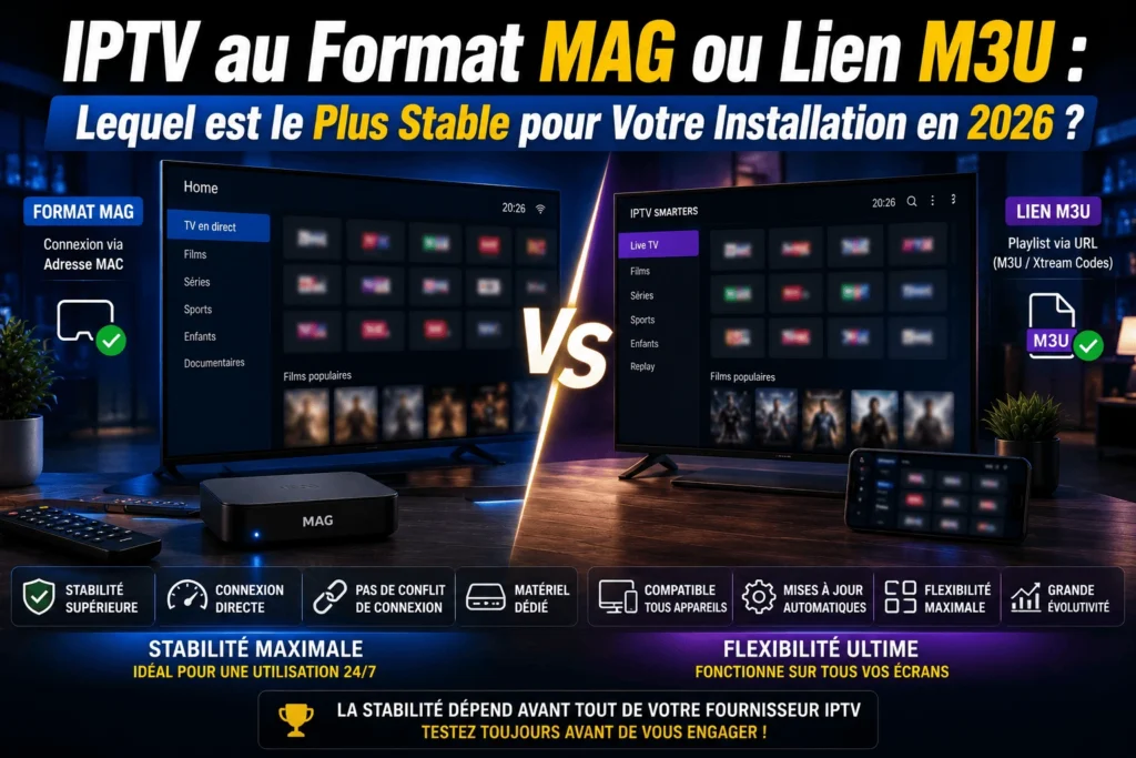 Comparatif technique de stabilité entre l'architecture réseau MAG adresse MAC et une playlist m3u iptv en France