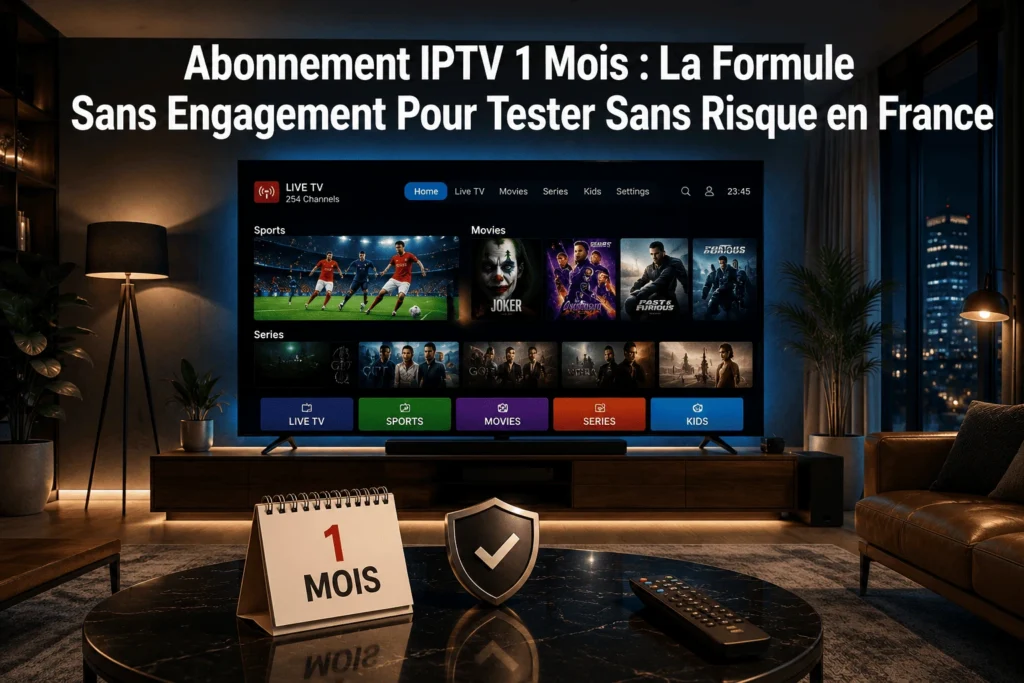 Forfait iptv 1 mois sans engagement dès 11€. Ligue 1, Coupe du Monde, 4K stable. Test gratuit 24h disponible avant achat. Activé en 5 minutes.